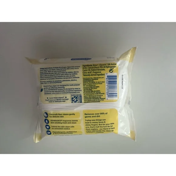 Johnson's Hand & Face Wipes 25 Count White & Yellow - Picture 3 of 3